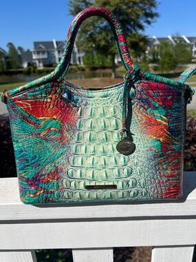 Brahmin Colorful Croc-Embossed Top-Handle Tote - Teal, Mint Green & Red